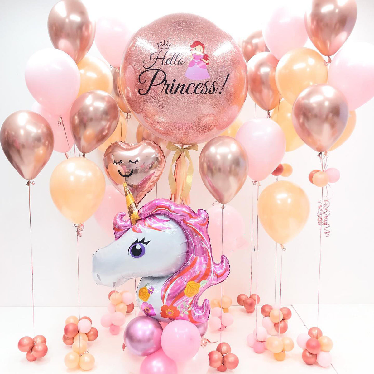 Princess Birthday Unicorn And Glitter Bubble Balloon Bouquet