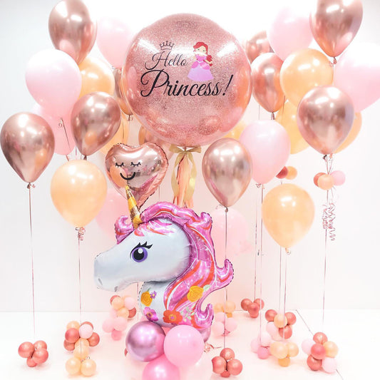 Princess Birthday Unicorn And Glitter Bubble Balloon Bouquet