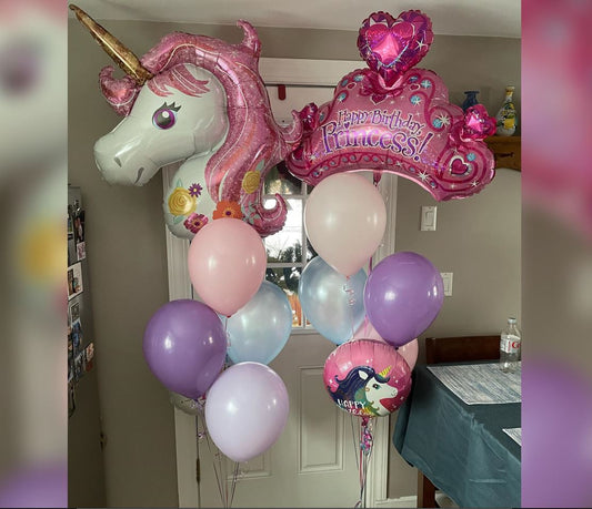 HBD Princess Unicorn Theme Balloon Bouquet