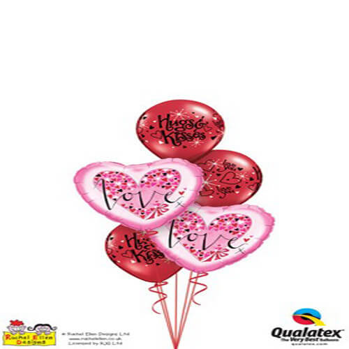 Party Balloons Pink Hearts With Hugs &amp; Kisses Balloons Bouquet 