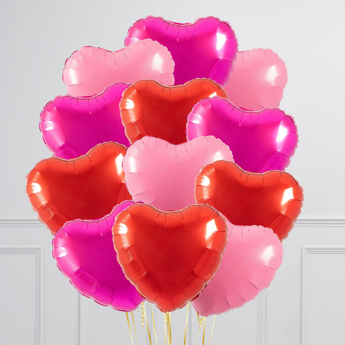Loved Up Hearts Inflated Foil Balloon Bunch - 12 CT