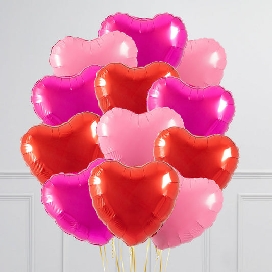 Loved Up Hearts Inflated Foil Balloon Bunch - 12 CT