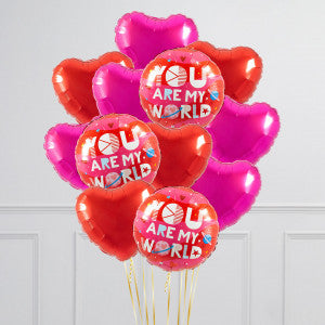 You're My World Valentine's Day Inflated Foil Balloons - 12 CT
