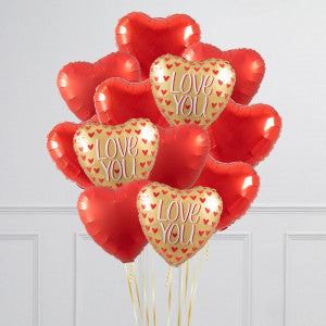 Satin Gold Valentine's Day Inflated Foil Balloons- 12 CT