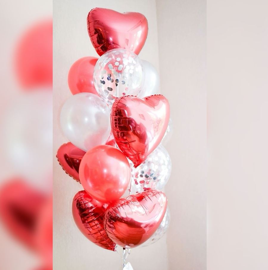 Red Heart Confetti Balloon Bouquet