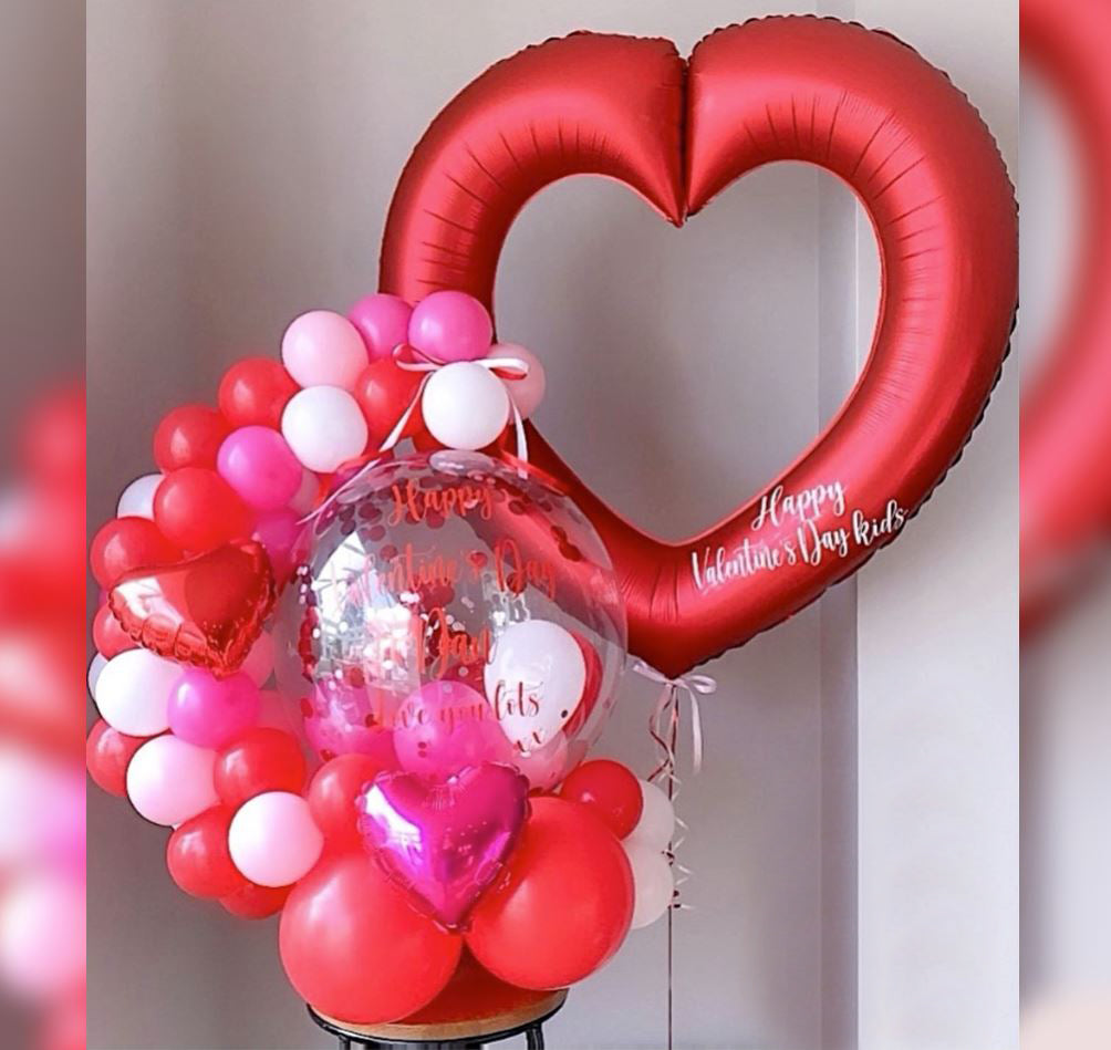 Red Linky Heart Bubble Balloon Bouquet