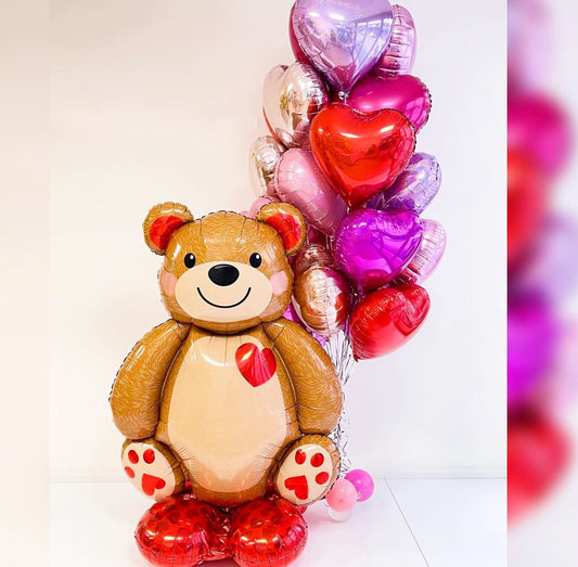 Valentine Teddy Bear Heart Balloon Bouquet