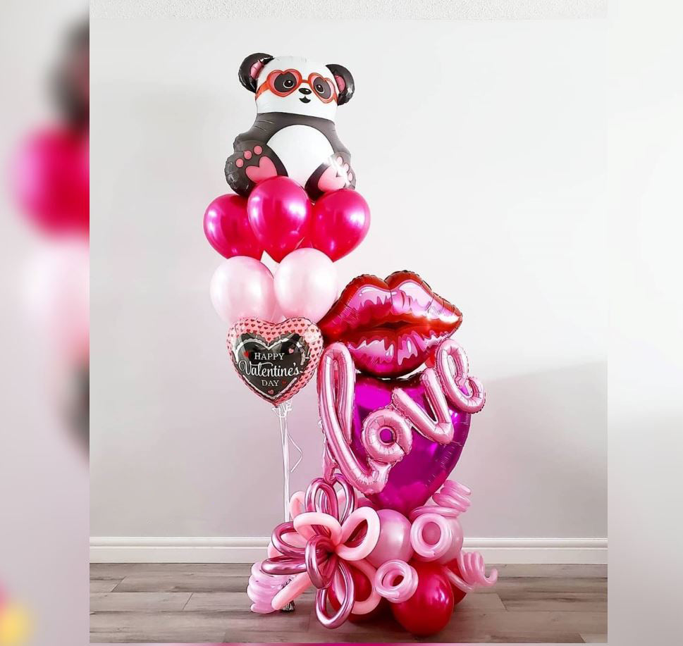 Valentine Lip Love Panda Balloon Bouquet
