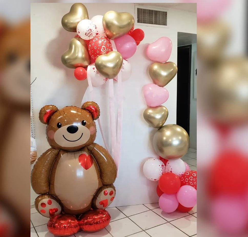 Teddy Bear Heart Balloon Bouquet