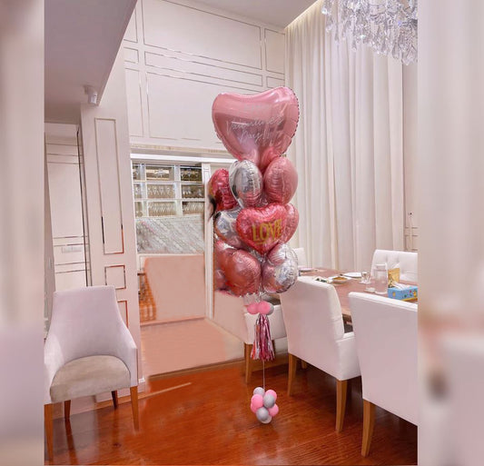 Rose Pink Heart Valentine Balloon Bouquet