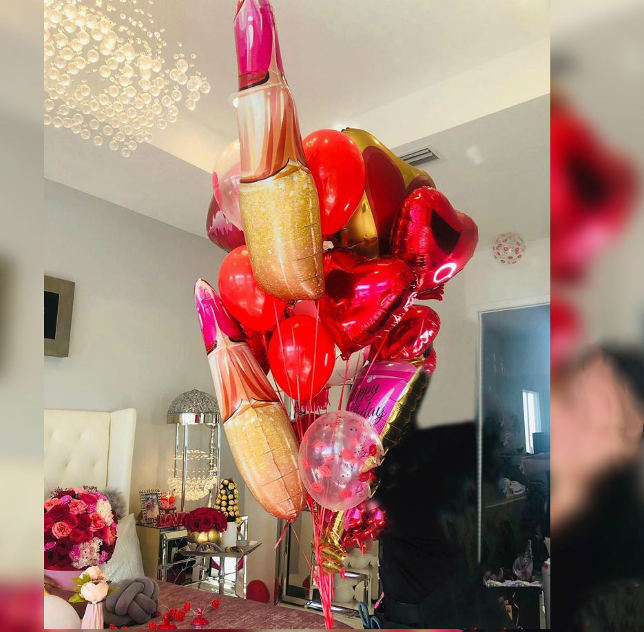 Valentine Lipstick And Heart Balloon Bouquet