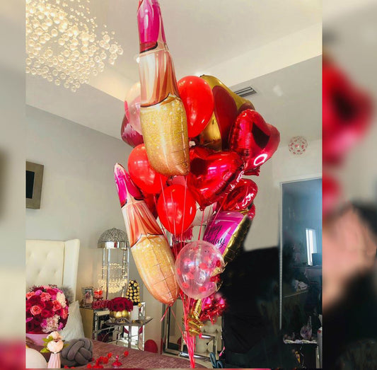 Valentine Lipstick And Heart Balloon Bouquet
