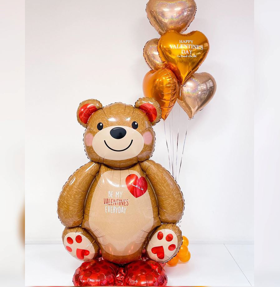 Valentine Bear Gold Heart Balloon Bouquet