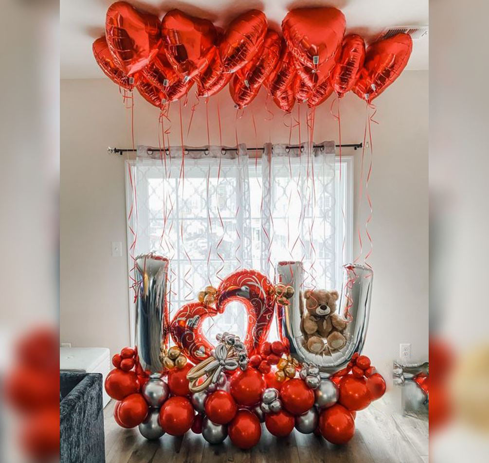 Hollow Glitter Heart Cluster Balloon Bouquet