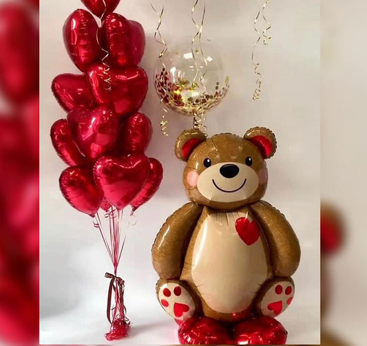 Supershape Teddy Bear Heart Balloon Bouquet
