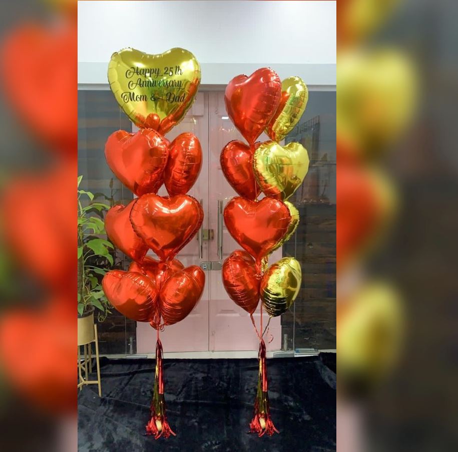 Gold & Red Heart Balloon Bouquet
