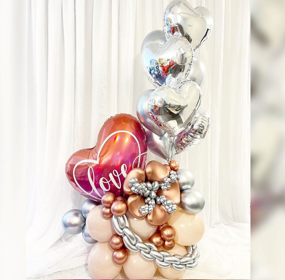 Love And Silver Heart Cluster Balloon Bouquet