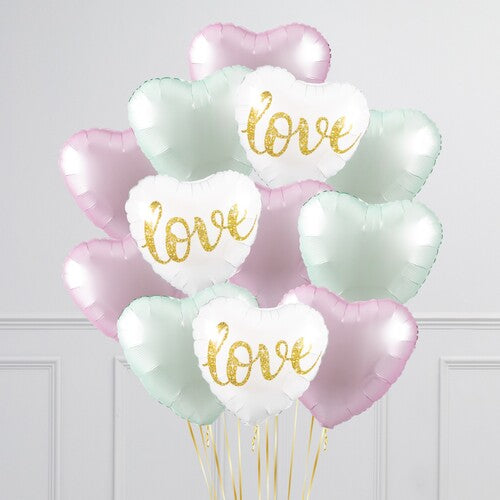 Love Glitter Pastel Blue And Purple Heart Balloon Bouquet