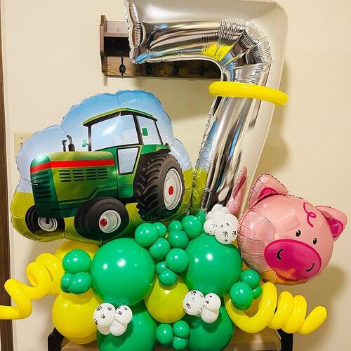 7th Birthday Piigy truck Balloon Bouquet