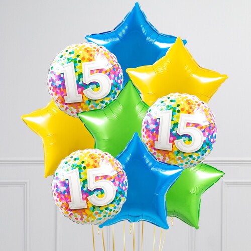 15th Birthday Star Foil Balloon Bouquet