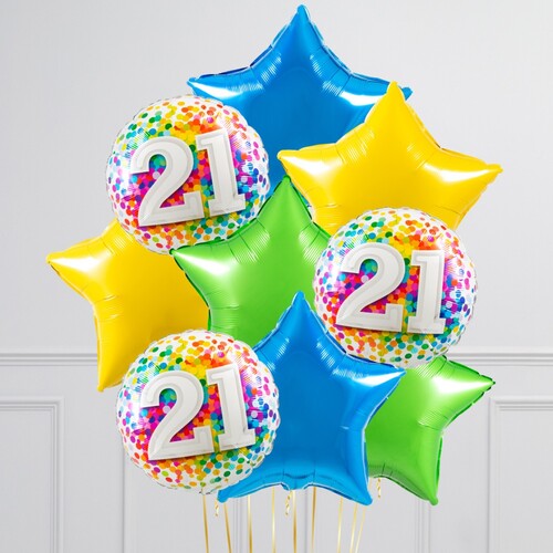 21th Birthday Star Foil Balloon Bouquet