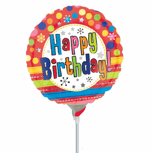 Party Balloon 4" Happy Birthday  Airfilled Foil Balloon