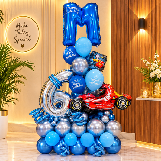6th BIrthday Balloons Car Theme Stack
