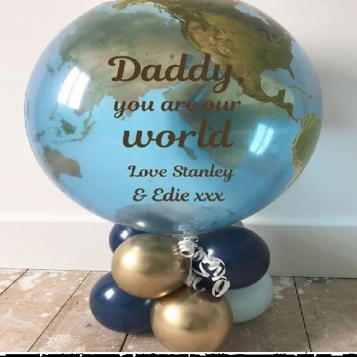Personalized Globe Bubble Balloon Cluster