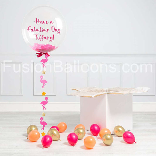 Personalised Flamingo Confetti Bubble Balloon