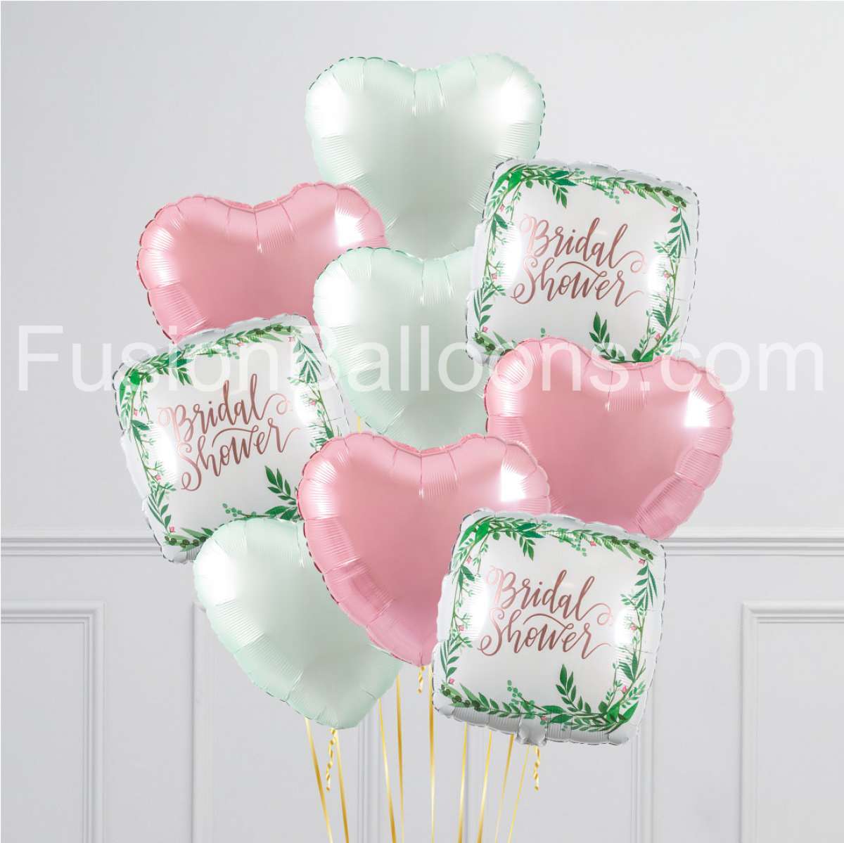 Bridal Shower Mint Hearts Inflated Foil Balloon Bunch