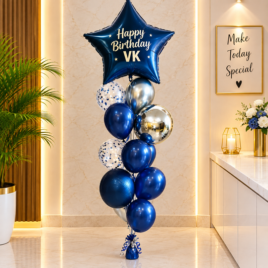 Personalized Nevy Silver Balloons Bouquet