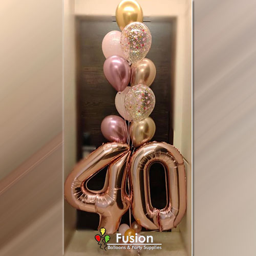 Rose Gold Number 40th Birthday Balloon Bouquet