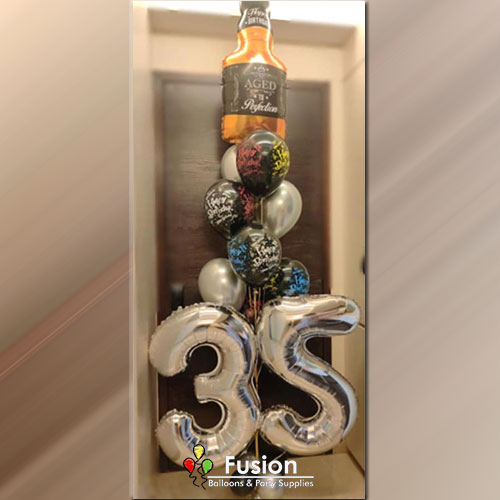 35th Birthday balloons bouquet with Champagne balloons