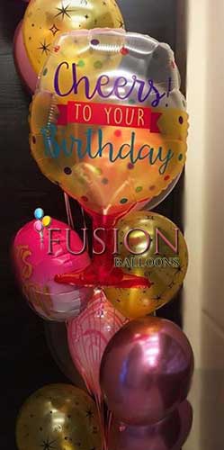 Cheer To Birthday Gold And Pink  Balloon Bouquets