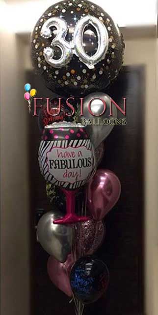 Party Balloons 3D Happy 30th Birthday & Chrome Pink, Silver Balloon Bouquet