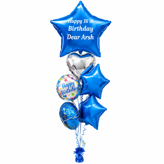 Happy 16th Birthday Personalized Star Balloons Bouquet